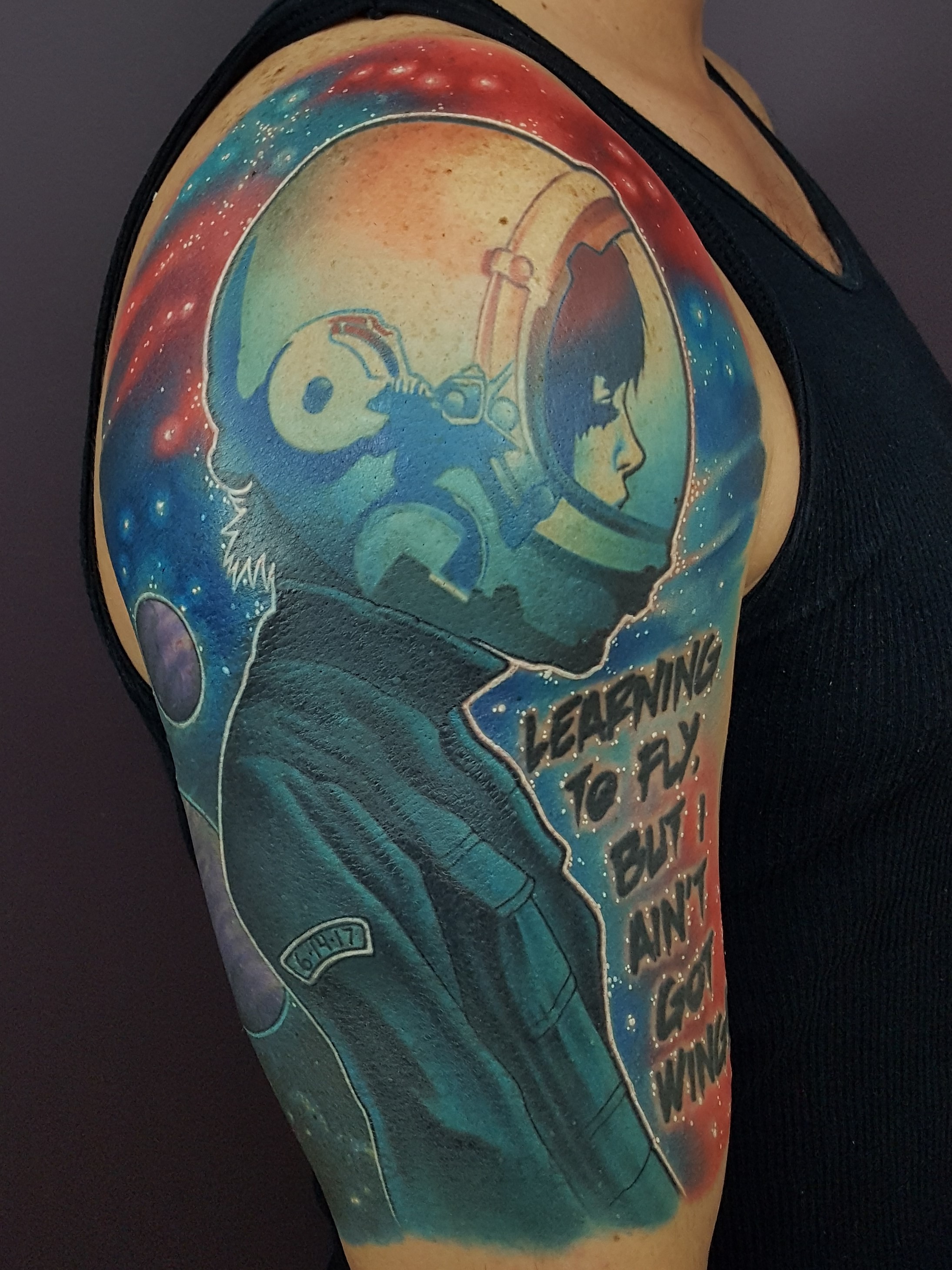 Space girl Tom Petty tattoo by CT artist Cracker Joe Swider